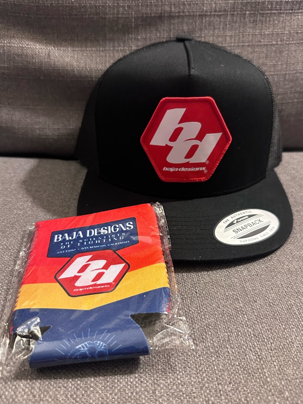 Brand New! Baja Designs Snapback Trucker Hat + Koozie